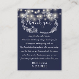String Lights Danke Navy Blue Wedding Platzkarte