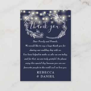 String Lights Danke Navy Blue Wedding Platzkarte