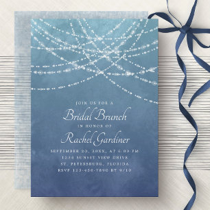 String Lights Dusty Blue Bridal Brunch Einladung