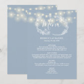 String Lights Dusty Blue Floral Wedding Menükarte (Vorne/Hinten)