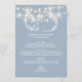 String Lights Dusty Blue Floral Wedding Menükarte
