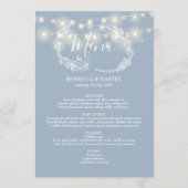 String Lights Dusty Blue Floral Wedding Menükarte (Vorderseite)