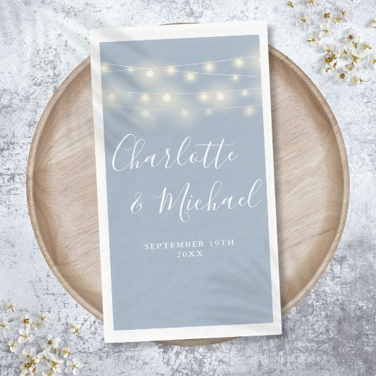 String Lights Dusty Blue Signature Script Hochzeit Serviette
