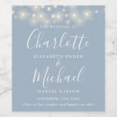 String Lights Dusty Blue Signature Script Hochzeit Weinetikett (Einzelnes Label)