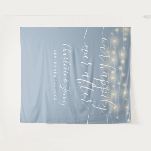 String Lights Dusty Blue Wedding Foto Background Wandteppich (Vorderseite (Horizontal))