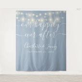String Lights Dusty Blue Wedding Foto Background Wandteppich (Vorderseite)