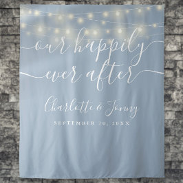 String Lights Dusty Blue Wedding Foto Background Wandteppich