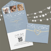 String Lights Dusty Blue Wedding QR Code All In One Einladung