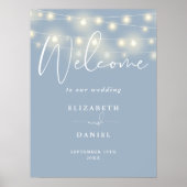 String Lights Dusty Blue Wedding Welcome Sign Poster (Vorne)