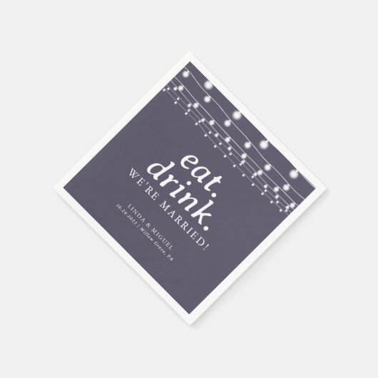String Lights Eat Drink Wir sind Verheiratet Hochz Serviette (Ecke)
