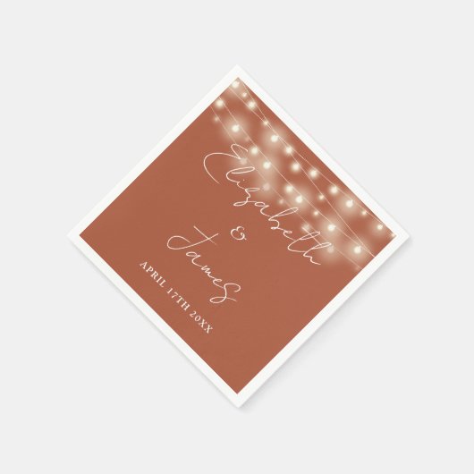 String Lights Elegante Script Terracotta Wedding Serviette (Ecke)