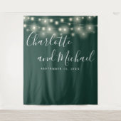 String Lights Emerald Green Wedding Foto Backgroun Wandteppich (Vorderseite)