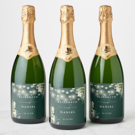 String Lights Emerald Greenery Blumenzange Schaumweinetikett (Flaschen)