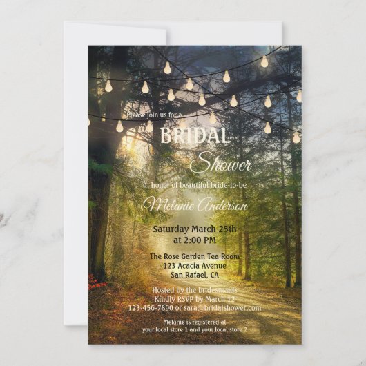 String Lights Enchanted Forest Brautparty Einladung (Vorderseite)