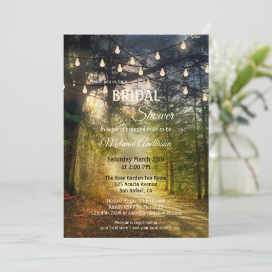 String Lights Enchanted Forest Brautparty Einladung (Stehend Vorderseite)