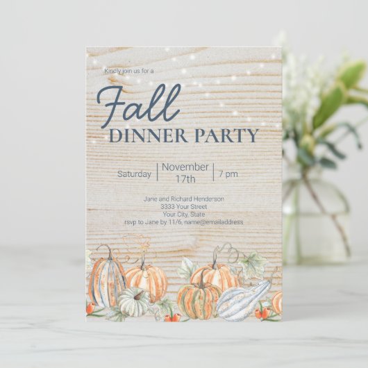 String Lights Fall Dinner Partys Pumpkin Einladung (Stehend Vorderseite)