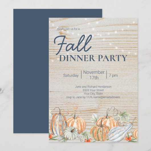 String Lights Fall Dinner Partys Pumpkin Einladung (Vorne/Hinten)