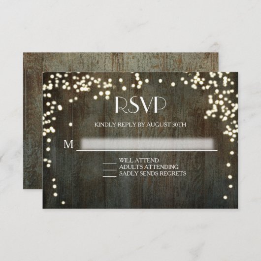 String Lights Farm Barn Rustic Wood UAWG Response RSVP Karte (Vorne/Hinten)