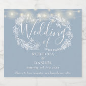 String Lights Floral Dusty Blue Wedding Bierflaschenetikett (Einzelnes Label)