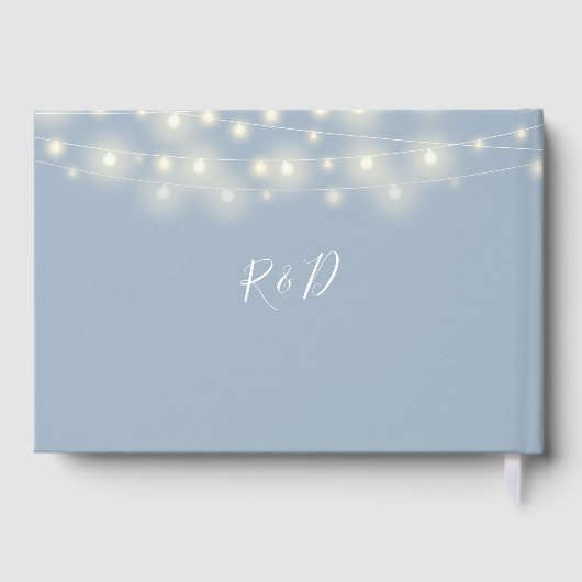 String Lights Floral Dusty Blue Wedding Gästebuch (Rückseite)