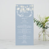 String Lights Floral Dusty Blue Wedding Menükarte (Stehend Vorderseite)