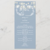 String Lights Floral Dusty Blue Wedding Menükarte (Vorderseite)
