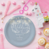 String Lights Floral Dusty Blue Wedding Pappteller (Party)