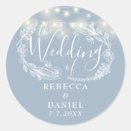 String Lights Floral Dusty Blue Wedding Runder Aufkleber