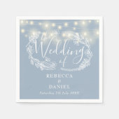 String Lights Floral Dusty Blue Wedding Serviette (Vorderseite)