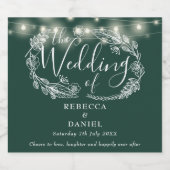 String Lights Floral Emerald Green Wedding Bierflaschenetikett (Einzelnes Label)