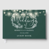 String Lights Floral Emerald Green Wedding Gästebuch (Vorderseite)