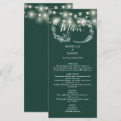 String Lights Floral Emerald Green Wedding Menükarte (Vorne/Hinten)