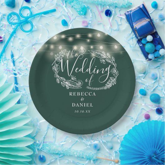 String Lights Floral Emerald Green Wedding Pappteller (Party)