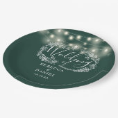 String Lights Floral Emerald Green Wedding Pappteller (Schrägansicht)