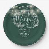 String Lights Floral Emerald Green Wedding Pappteller (Vorderseite)