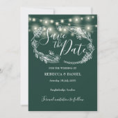 String Lights Floral Emerald Green Wedding Save The Date (Vorderseite)