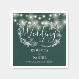 String Lights Floral Emerald Green Wedding Serviette