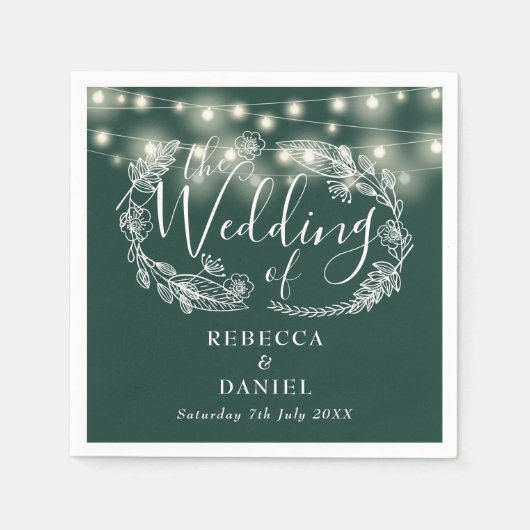 String Lights Floral Emerald Green Wedding Serviette (Vorderseite)