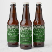 String Lights Floral Rustic Emerald Green Wedding Bierflaschenetikett (Flaschen)