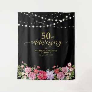 String Lights & Flowers 50. Hochzeitstag Wandteppich