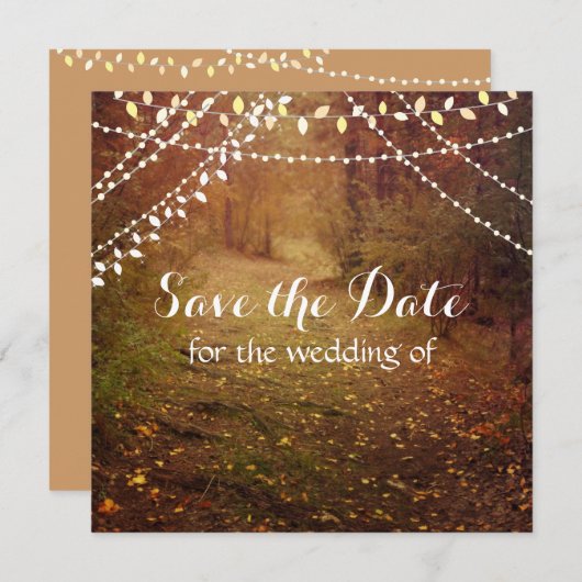 String Lights, Forest Path Save the Date Card (Vorne/Hinten)