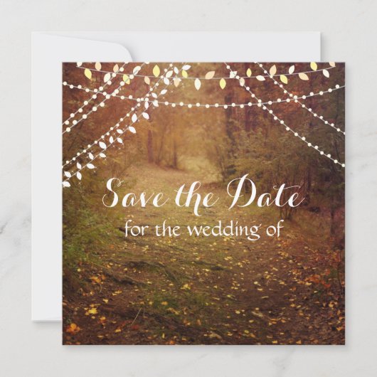 String Lights, Forest Path Save the Date Card (Vorderseite)