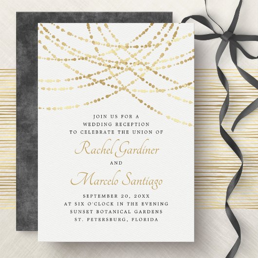 String Lights Gold Eleganter Wedding Empfang Einladung