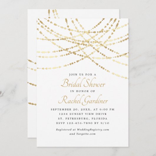 String Lights Gold Elegantes Brautparty Einladung (Vorne/Hinten)
