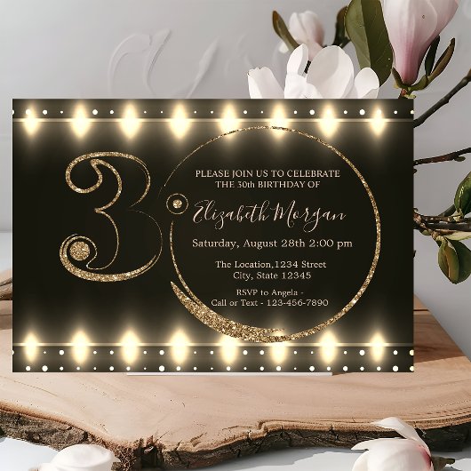 String Lights Gold Glitzer 30. Geburtstag Einladung