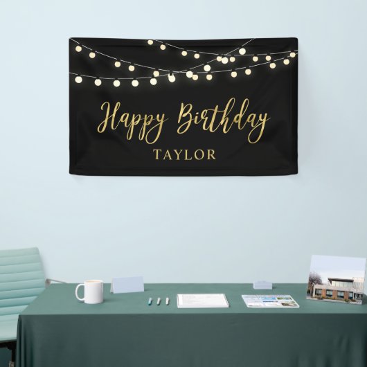 String Lights | Gold Happy Birthday Party Banner (Messeveranstaltung)