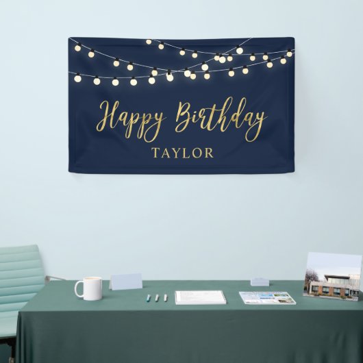 String Lights | Gold Happy Birthday Party Banner (Messeveranstaltung)