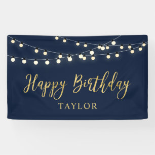 String Lights   Gold Happy Birthday Party Banner