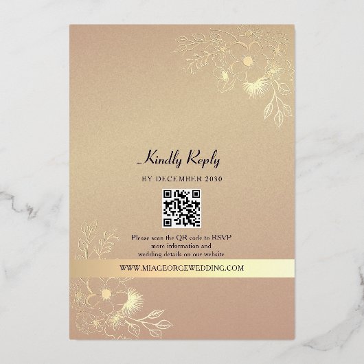 String Lights Gold Lila Wedelcode Folieneinladung (Rückseite)