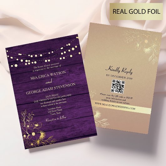 String Lights Gold Lila Wedelcode Folieneinladung